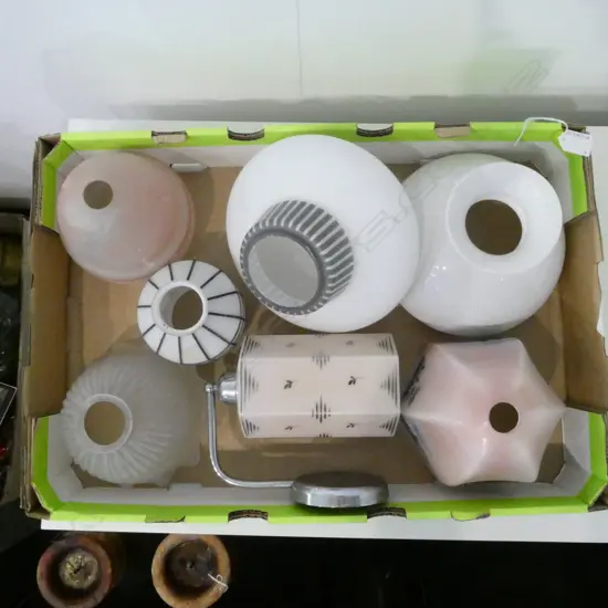 COLLECTION OF 7  VINTAGE GLASS LAMPSHADES