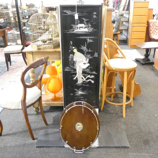 WOOD & CHROME BUTLERS TRAY H.570mm + MOP ORIENTAL BOARD H.870mm