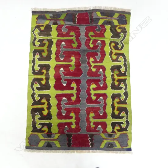 SMALL KELIM RUG GREEN & RED GEOMETRIC PAT L1110 W810MM