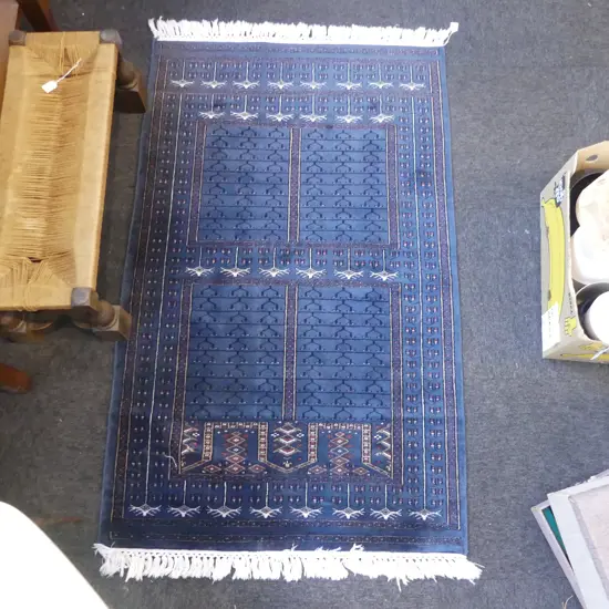 HAND KNOTTED BLUE WOOL PILE RUG 1650x930mm