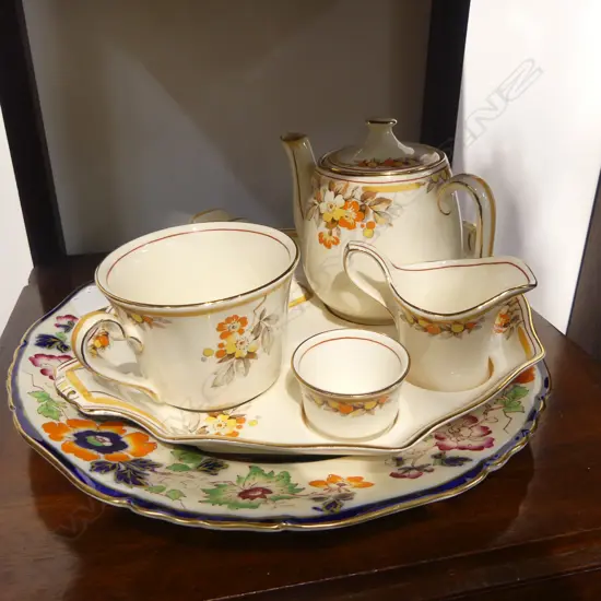 ROYAL WINTON 'ASHLEY' BREAKFAST TRAY, ANTIQUE MASONS PLATE, 6 GRINDLEY 'KENORA' SAUCERS + 3 ROYAL IVORY 'MINERVA'