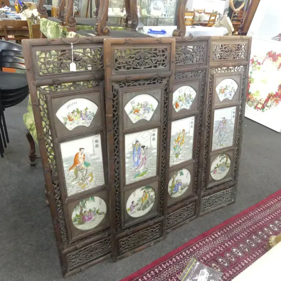 4 CHINESE CARVED WOODEN PLAQUES 1225x380mm