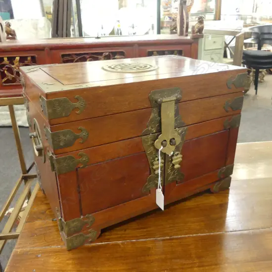 ROSEWOOD BRASS BOUND JEWELLERY BOX 355x230x255mm