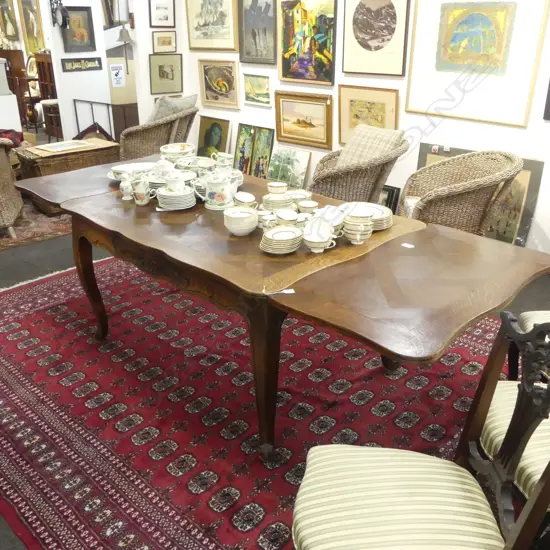 FRENCH STYLE PARQUET TOP DINING TABLE w. 2 LEAVES 1400x1000mm...