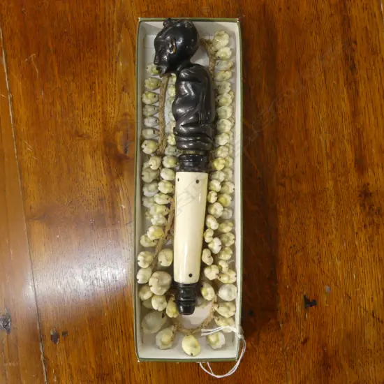 ETHNIC KAURI SHELL NECKLACE & CARVED HORN MEDICINE  HOLDER L220MM