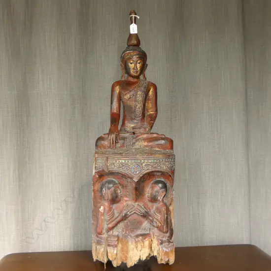 INDONESIAN CARVED WOODEN BUDDHA FIGURE H.890mm EX JOHN PERRY ESTATE