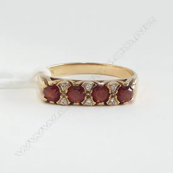 9ct GOLD 4 GARNET & 6 DIAMOND RING 2.9gms SIZE U