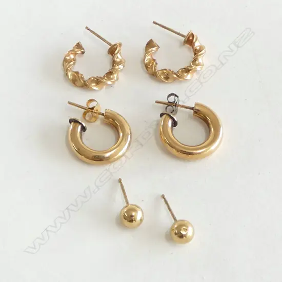 3 PRS 9ct GOLD EARRINGS 2 SCROLLS + BALLS no butterflies 4.36gms