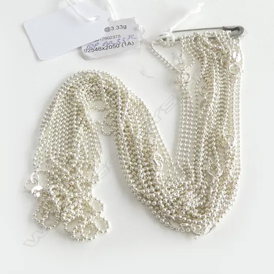 9 FINE SILVER BEAD NECKLACES, L.500mm new old stock