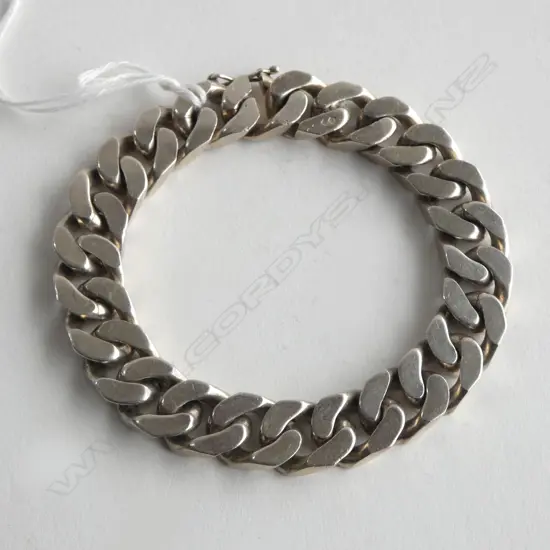 VINTAGE SILVER HEAVY FLATLINK BRACELET 72gms