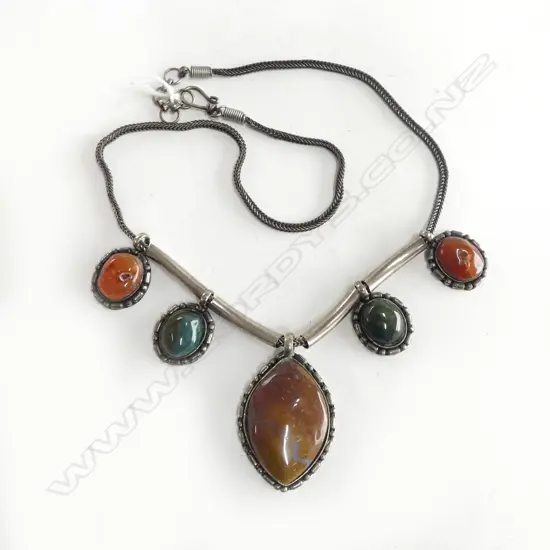 ETHNIC METAL, SILVER & GEMSTONE NECKLACE 