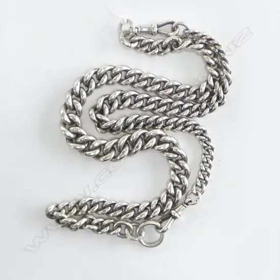 2 EARLY 20thC CHUNKY SILVER FOB CHAINS dble graduated connected as 1. L.570mm. 103gms