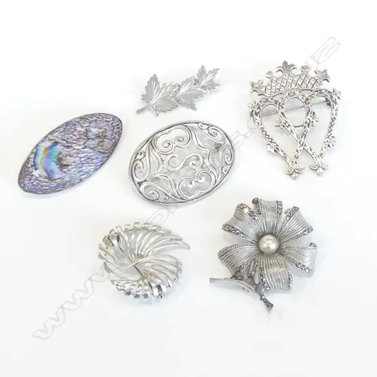 6 ASST. STG SILVER BROOCHES Incl. SCOTTISH DESIGN