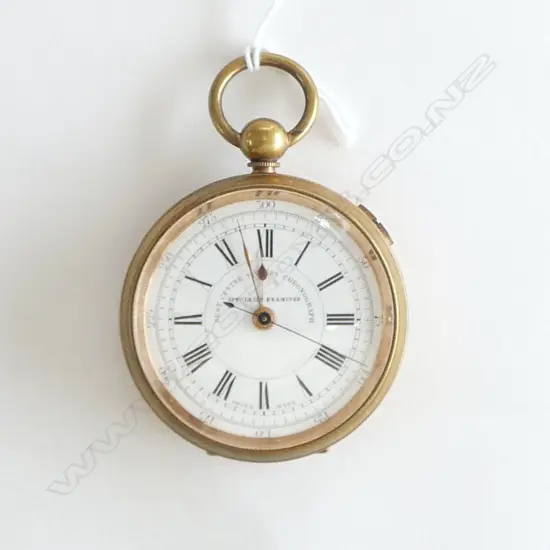 c.1900 SWISS 'SPECIALLY EXAMINED' CENTER SECONDS CHRONOGRAPH  gold plate. 'Railway Time Keeper' to movement. Running