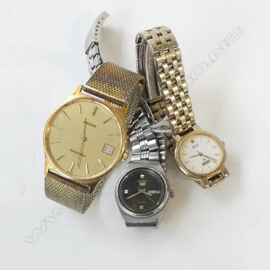 2 SEIKO LADIES WRISTWATCHES + ENICAR WATCH