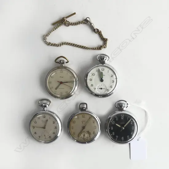 5 VINTAGE POCKET WATCHES, 2 BY SMITHS