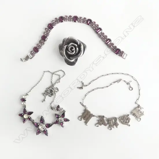 VINTAGE QUALITY JEWELLERY BRACELET + ROSE BROOCH + 'MARGE' & other NECKLACE