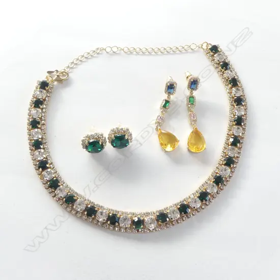 COSTUME CHOKER CHAIN w MATCHING EARRINGS & FANCY DROP EARRINGS, NEW