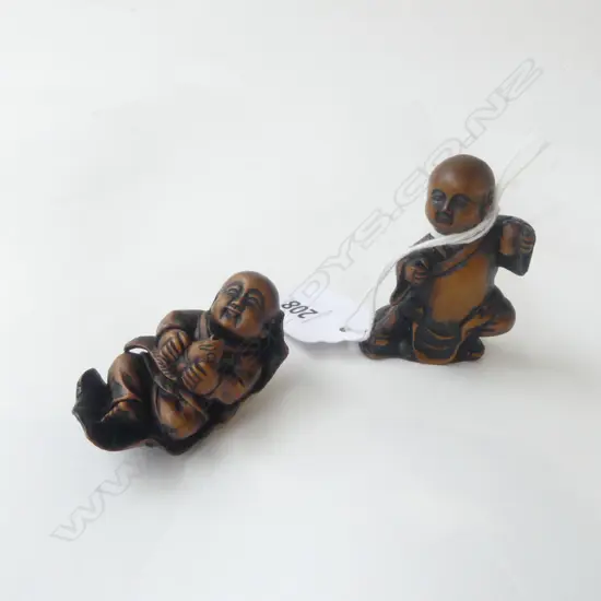 2 CARVED WOOD NETSUKE, SIGNED