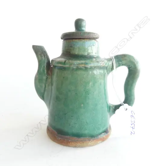 CHINESE GREEN THICK aqua green GLAZE POTTERY LIDDED COFFEE POT H.125mm