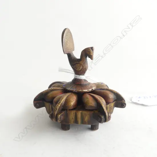 INDIAN BRASS SMALL 7 CONTAINER PIGMENT POT with Hamsa finial