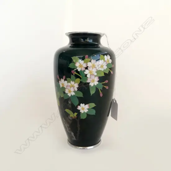 SATO GREEN CLOISONNE VASE H.180mm