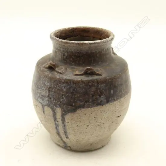 An old Chinese Ming Dynasty style Sauce-glazed Handled Jar H.160mm -John Perry Collections