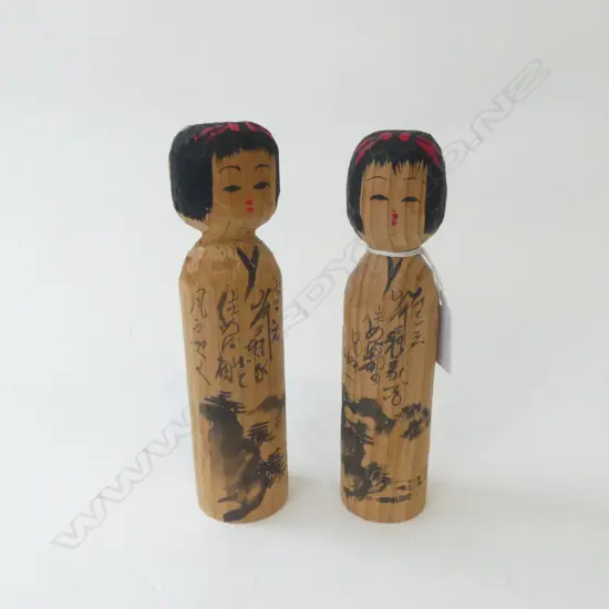 PR 1960's CEDARWOOD KOKESHI DOLLS w RED HIGHLIGHTS, H180mm