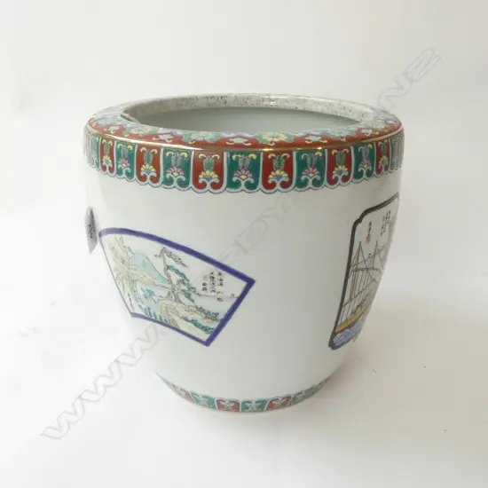 1920's JAPANESE JARDINIERE/HIBACHI with vignettes of idyllic scenes & poetry H.232mm