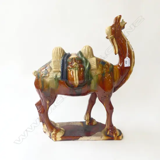 LARGE TANG style SANCAI GLAZED CAMEL small chip to top lip. H.496mm.