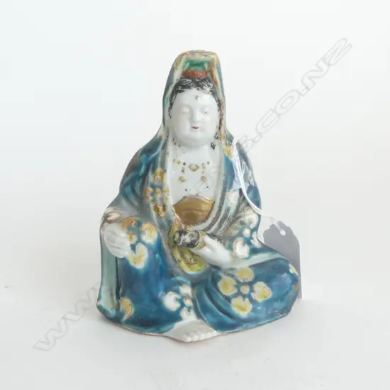 PORCELAIN BUDDHA in blue robe H.110mm