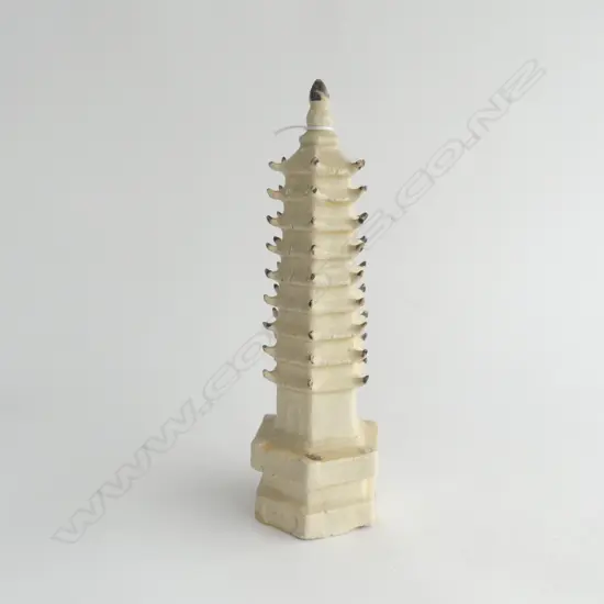 cream glazed pottery pagoda temple H.260mm