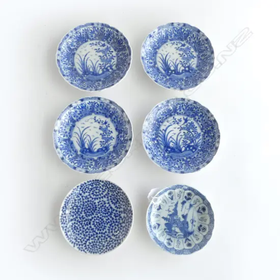 Set 4 + 2 other CHINESE FINE BLUE & WHITE SMALL DISHES  largest Dia.135mm