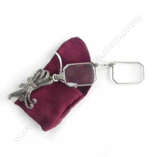 SILVER ? & marcasite VINTAGE LORNGETTE folding with lever release
