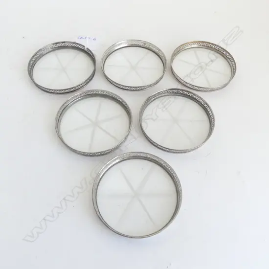 set 6 STERLING & GLASS BASED GLASS COASTERS Dia.80mm