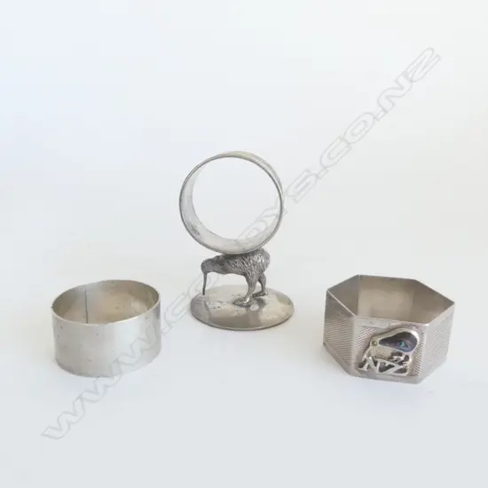 SILVER NAPKIN RING + 2 PLATED W KIWIS
