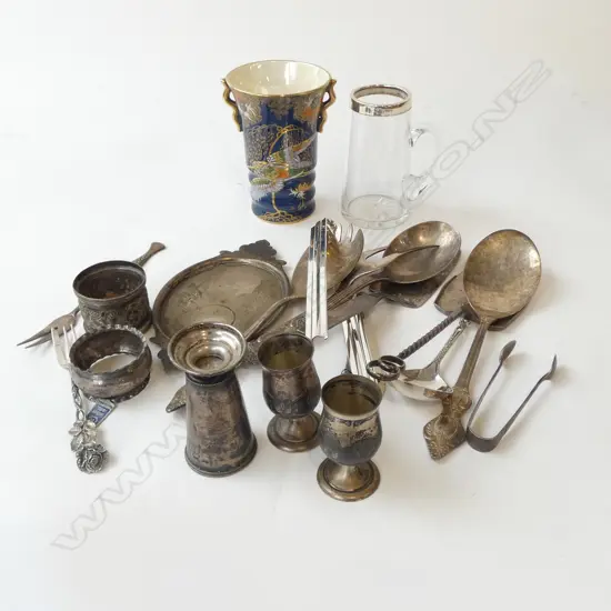 APPROX 250grms 800 SILVER, EP CUTLERY, CARLTON WARE VASE H.115mm CHIPPED