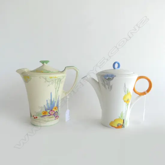 SHELLEY ART DECO 'W12229' DESIGN TEAPOT (FAULT)+ CROWN DEVON ART DECO 'MORNING GLORY' COFFEE POT H.190mm