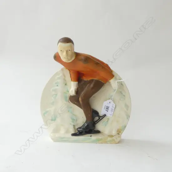 GERMAN ART DECO WALL PLAQUE OF MALE SKATER (FAULTED) 200 x 210mm