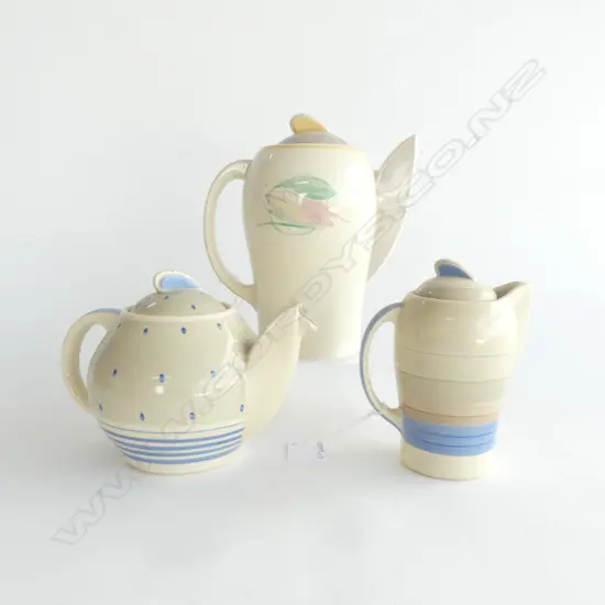 3 PCES. ART DECO SUSIE COOPER; COFFEE, TEA & MILK, H.190mm