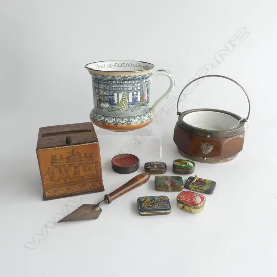 GRAMOPHONE NEEDLES, R. DOULTON OLD MORETON JUG, LEATHER CIGARETTE DISPENSER ETC