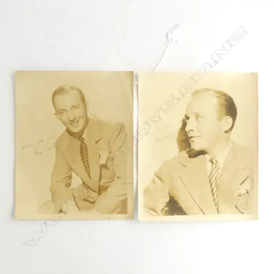 2 VINTAGE BING CROSBY PHOTOS PROBABLY SIGNED IN THE PRINT 250x205mm EX JOHN PERRY ESTATE