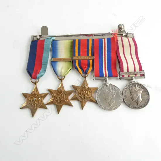 5 MEDAL GROUP ON ONE BAR. Includes 1939-45 Star. The Atlantic Star. Burma Star. British Campaign + Naval General Service
