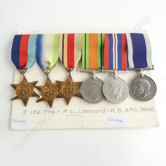 6 MEDAL GROUP ON ONE BAR: 39-45 Star. Italian Star. Africa Star. WWII PR + Royal Navy L/Service. To......