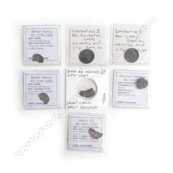 7 ANCIENT COINS, ROMAN, BRITISH ETC