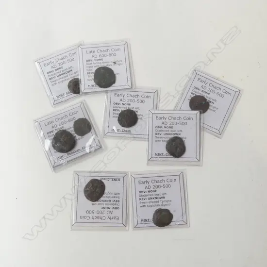 9 CHACH COINS, AD 200-800, 20mm dia