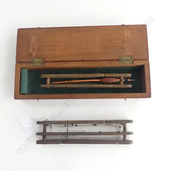 2 ANTIQUE HAND FISHING LINES ONE IN MAHOGANY BOX L250MM