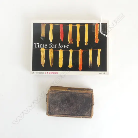 GERMAN CONDOM POSTCARDS BOOKLET 'TIME FOR LOVE' + 1857 BIBLE H.100mm