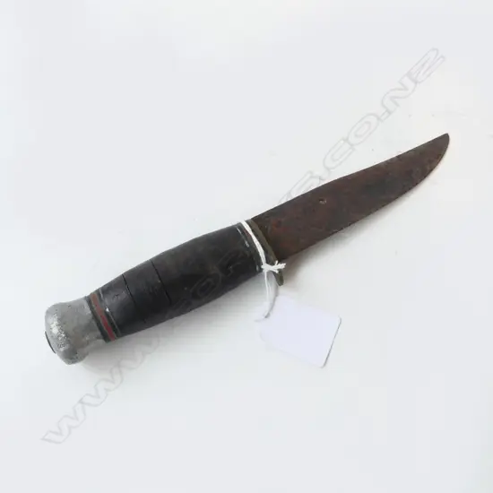 VINTAGE KNIFE WITH LEATHER WRAPPED HANDLE L.220mm