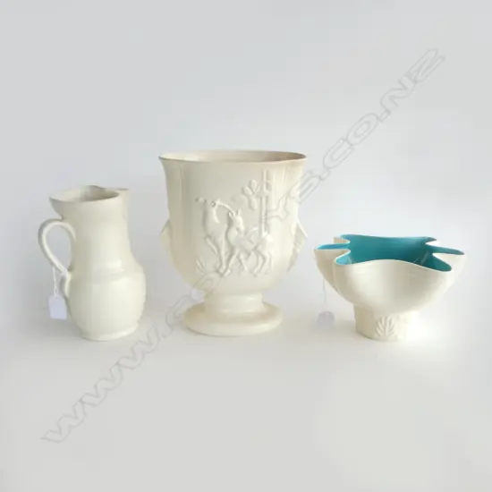 BESWICK WHITE COLOUR JUG H200MM & 2 VASES H250MM TALLEST